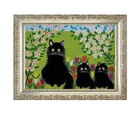 Ltt-Ydd-Ccl Maud Lewis-Three Black Cats-Canvas Wall Art Painting Primitivism Wall Décor Canvas Photo Picture Gift For Living Room Bedroom Ready To Hang(Silver Framed,30x45cm-12x18inch)
