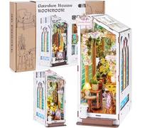 Ltteaoy Book Nook Kit for Adults Teens, DIY Miniature House Kit Gardenhouse with LED Lights, Dollhouse 3D Wooden Puzzle Bookend Booknook