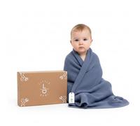 Lttle Dedi 100% Organic Knitted Baby Blanket Blue Cozy and Warm Newborn Soft Swaddle Throw for Nursery, Crib, Stroller, Receiving