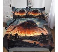 LTTTT Cthulhu Invasion Bedding Duvet Cover 2 PCs Set for Kids Boys Bedroom Quilt Cover Soft Microfiber Comforter Cover with Pillowcase Single(135x200cm)