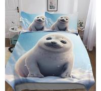 LTTTT Seal Duvet Cover Set with Pillowcases Printed Bedding Set Comforter Cover 2 Pieces Soft Microfiber Quilt Cover Single(135x200cm)