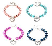 LtuzPet 4PCS Adjustable Dog Pearls Necklace with Heart Pendant Cat Diamond Jewelry Collar for Small Dogs Cats