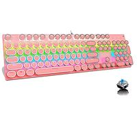 Ltvystore Gaming Keyboard, Retro Punk Typewriter Style, Mechanical Keyboard Blue Switch with 9 True RGB Backlight Modes, Gaming and Office use, Stylish Pink Mechanical (Round keycap) (104 Key Pink)