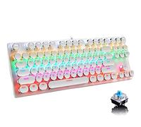 Ltvystore Mechanical Gaming Keyboard,87 Key Retro Punk Typewriter-Style,Blue Switch Rainbow Backlit Keyboard,Anti-Ghosting, USB Wired, for PC Laptop Desktop Computer, for Game and Office(White)