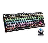 Ltvystore Mechanical Gaming Keyboard,87 Key Retro Punk Typewriter-Style,Blue Switch Rainbow Backlit Keyboard,Anti-Ghosting, USB Wired, for PC Laptop Desktop Computer, for Game and Office (Black)
