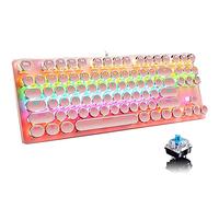 Ltvystore Mechanical Gaming Pink Keyboard,87 Key Retro Punk Typewriter-Style,Blue Switch RGB Backlit Keyboard,Anti-Ghosting, USB Wired, for PC Laptop Desktop Computer, for Game and Office