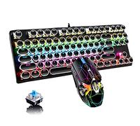Ltvystore Retro Typewriter Mechanical Keyboard and Mouse Combo, Black with Blue Switch and 9 True RGB Backlight Modes, Cool Light Up for Gaming, Work, Mac, PC, Windows