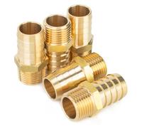 LTWFITTING Brass 1/2-Inch Male BSPT x 19mm Hose Barb Coupler Adapter Fitting for Vehicle Fuel System, HVAC System (Pack of 5)