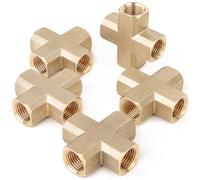 LTWFITTING Brass BSP Pipe Female Cross Fitting 1/4-Inch BSPP 4 Way Fuel Air Water (Pack of 5)
