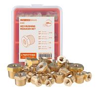 LTWFITTING Brass Hex Bushing Threaded Pipe Reducer Set 1/4-Inch 3/8-Inch 1/2-Inch 3/4-Inch Male BSPT x 1/8-Inch Female BSPP Reducing Adapter (Pack of 30)