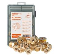 LTWFITTING Brass Hex Bushing Threaded Pipe Reducer Set 3/8-Inch 1/2-Inch 3/4-Inch 1-Inch Male BSPT x 1/4-Inch Female BSPP (Pack of 27)