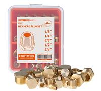 LTWFITTING Brass Pipe Hex Head Plug Set 1/8-Inch 1/4-Inch 3/8-Inch 1/2-Inch 3/4-Inch Male BSPT (Pack of 40)