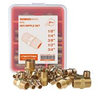 LTWFITTING Brass Pipe Hex Nipple Set, 1/8 inch to 3/4 inch BSPT Male Threaded Fittings, Solid Brass Connector Assortment for Air, Oil, Gas, Water Systems (Pack of 37)