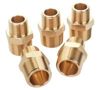 LTWFITTING Brass Pipe Hex Reducing Nipple Fitting 3/4-Inch x 1/2-Inch Male BSPT (Pack of 5)