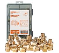 LTWFITTING Brass Reducing Nipple Kit, BSPT Male Thread Pipe Fittings 1/4 inch to 3/4 inch × 1/8 inch to 3/8 inch, Solid Brass Hex Connectors for Air, Gas, Oil, Water Systems (30-Pack)