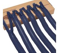 LTWHOME INOTIONSTYLE Eco-Recycled Zip Left Insert 60 CM / 24 Inch #5 Navy Blue Plastic Zipper for Outdoor Coats 6 PCS 22D101633
