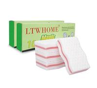 LTWHOME Magic Cleaning Dual Sided Wave Type Sponge Melamine High Temperature Compression Foam-100×60×25mm-Pink (Pack of 20)