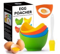 LTWQLing Egg Poacher - 4 Pack Silicone Non-Stick Poached Egg Cooker with Ring Standers, Microwave & Stovetop Use, BPA Free, Dishwasher Safe