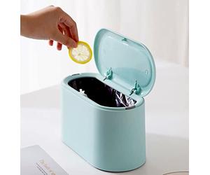 LTWQLing Mini Trash Can with Lid - Removable Small Garbage Can, Tiny Plastic Trash Bin, Pop Up Countertop Wastebasket, Counter Garbage Lint Bin for Bathroom,Office,Kitchen,Desk,Coffee Table(Sky Blue)