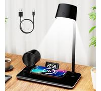 LTXDJ Desk Lamp with Wireless Charging, Dimmable LED Reading Lamp with Bluetooth Speaker and Alarm Clock, Touch Contro Study Lamps Table Lights for Studying Working and Relaxing (Black)