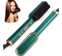 Hair Straightener Brush, Hair Straighteners for Women, Hot Brush for Women, Adjustable Temperature & Anti-Scald, Girl's Gift, Hair Tools for Styling (Green)