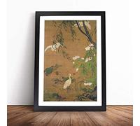 Lu Ji Egrets and Hibiscus Japanese Oriental | Framed Wall Art Print | Modern Home Decor Picture | Ready to Hang Artwork for Living Room, Bedroom, Kitchen or Office | Multiple Sizes