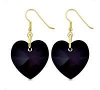 Lua Joia 9ct Gold Heart Earrings With Jet Black Crystal Drop Hook Dangle Gothic Jewellery for Women Gift for Girls, Mum, Wife, Birthday, Anniversary & Valentine’s