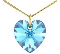 Lua Joia 9ct Gold Heart Necklace With Sparkly Blue Crystal Pendant Chain Love Jewellery for Women Gift for Girls, Mum, Wife, Birthday, Anniversary & Valentine’s 18 inch