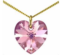 Lua Joia 9ct Gold Heart Necklace With Sparkly Pale Pink Crystal Pendant Chain Love Jewellery for Girls Gift for Women, Mum, Wife, Birthday, Anniversary & Valentine’s 16 inch