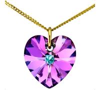 Lua Joia 9ct Gold Heart Necklace With Sparkly Purple Crystal Pendant Chain Love Jewellery for Women Gift for Mum, Mother's Day, Wife, Birthday, Anniversary & Valentine’s 20 inch