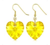 Lua Joia Gold Heart Earrings Hypoallergenic With Dangly Yellow Crystal Drop Hook Sparkly Love Jewellery for Women Gift for Girls, Mum, Wife, Birthday, Anniversary & Valentine’s