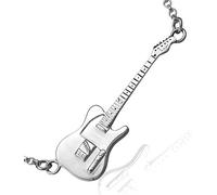 Lua Joia Large Sterling Silver Rick Parfitt Tribute Fender Telecaster Electric Guitar Pendant & Necklace 925