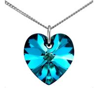 Lua Joia Sterling Silver Heart Necklace With Sparkly Blue Crystal Pendant Chain Love Jewellery for Girls Gift for Women, Mum, Wife, Birthday, Anniversary & Valentine’s 16 inch