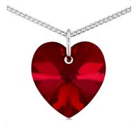 Lua Joia Sterling Silver Heart Necklace With Sparkly Dark Red Crystal Pendant Chain Love Jewellery for Women Gift for Mum, Mother's Day, Wife, Birthday, Anniversary & Valentine’s 20 inch