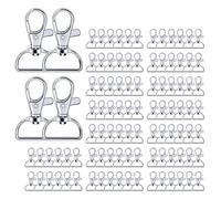 Luabue 100Pcs Swivel Keyrings Clasps Lobster Clasps D Ring Clips, 19mm Inside Width D Rings for Bags Swivel Snap Hooks for Keychain Lanyard Bag Buckle Straps Puppy Chains DIY Hanging Crafts (Silver)