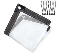 Luabue 2M X 1M Clear Tarpaulin Waterproof Heavy Duty Transparent Tarpaulin Sheet with Eyelets Plastic Tarp Cover with 6Pcs Bungees Ball Cord for Greenhouse Garden Furniture Shed Outdoor Chicken Shed