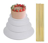 Luabue 4Pcs Cake Boards 12'' 10'' 8'' 6'' Round Cake Base 10 Wooden Cake Dowels for Tiered Cakes White Cake Boards Cake Drum Cake Cardboard Wedding Cake Board Set for Birthday Party Cakes Pizza
