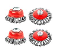 Luabue Angle Grinder Wire Brush Set of 4, Twist Knot Wire Brush Wires Wheel for 115mm Sander Angle Grinder w/ M14 Thread, Brushes Diameter 75 mm 100mm Wire Brushes for Paint Rust Removal Weld Cleaning