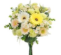 Luabue Artificial Flowers Carnation Gerbera Gypsophila with Eucalyptus Artificial Flower Bouquet Silk Flowers Spring Fake Flowers for Home Living Room Table Decoration Wedding