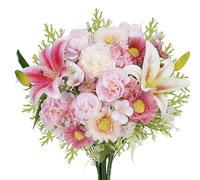 Luabue Bouquet Artificial Pink Peony Carnation Hyacinth Chrysanthemum with Aquatic Plants Artificial Flower Bouquet Silk Flowers Artificial Flowers for Wedding Valentine's Day Mother's Day Home