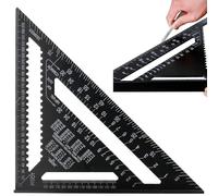 Luabue Rafter Square 12 inch Aluminum Alloy Carpentry Roofing Speed Square Triangle Ruler Protractor for Woodworking & Angle Measuring (12 inch, Black)