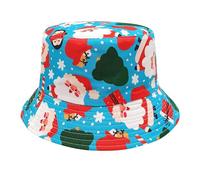 Luadnysin Christmas Bucket Hat Striped Christmas Print Bucket Hat Fisherman Fishing Sun Cap for Adult Women Men Girl Boy Unisex Winter Christmas Bucket Hats Women Blue One Size