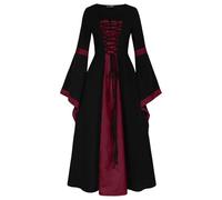 Luadnysin Medieval Fancy Dress Black Gothic Women Costume Renaissance Victorian Tudor Gown for Party Ball Dresses Lace Red Riding Hood 4Wine M