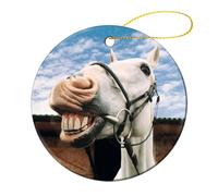 Luahing Horse Funny Christmas Ceramic Ornaments for Home Decor Holiday Xmas Tree Hanging Ornament Christmas Tree Decoration Gifts for Family Friends