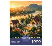 Luang Prabang, Laos Travel Poster Jigsaw Puzzle 1000 Pieces, Historic Square Architecture, Thick Cardboard Pieces, Birthday Gift for Home Décor Fans, Paper Board, 70x50cm/1000pcs