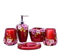 LUANT Vintage Pink Bathroom Accessories, 5Piece Bathroom Accessories Set, Bathroom Set Features, Soap Dispenser, Toothbrush Holder, Tumbler & Soap Dish - Bath Gift Set (deep red)