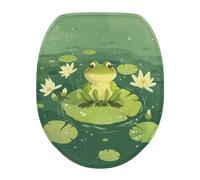 Luarisgur Green Toilet Lid Covers for Bathroom Round Cute Frog Toilet Seat Lid Cover Elongated Size Machine Washable Toilet Protector Cover Fits Most Toilet Lids