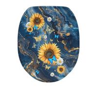 Luarisgur Marble Toilet Seat Cover Elongated Toilet Lid Cover for Bathroom Sunflower Toilet Seat Lid Cover Washable Soft Fabric Seat Protector Pad Decor Dark Blue