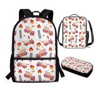 Luarisgur School Backpack for Boys Fire Fighting Truck School Bag Set for Kindergarten Boy School Backpacks Elementary Preschool Bookbag with Lunch Bag Pencil Case Set of 3 Mochilas Para NiñOs