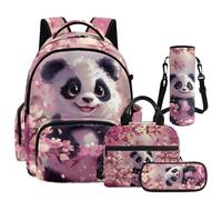 Luarisgur School Backpack Girls Backpack with Lunch Box Set 4 in 1 Large Capacity Elementary School Backpacks for Girls, Cherry Blossom Panda, L, Animals Style School Backpack
